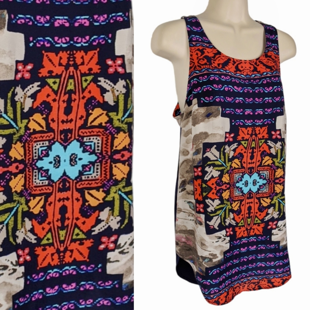 Tt COLLECTION Printed Mixed Media Tunic Sz S